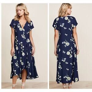 Free People Lost in You Short Sleeve V-Neck Floral Dress Navy Blue XS NWT